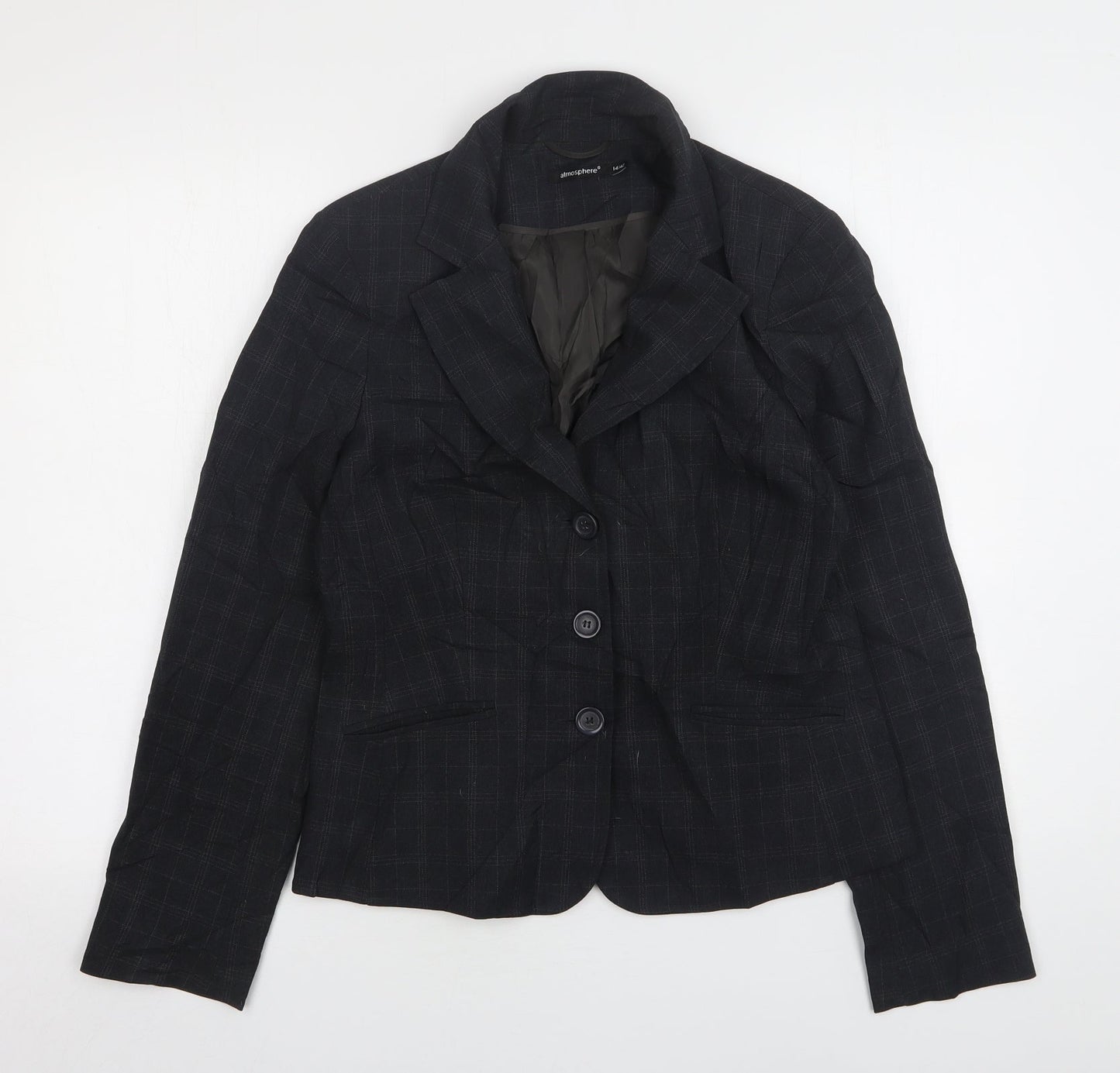 Atmosphere Womens Grey Check Polyester Jacket Suit Jacket Size 14