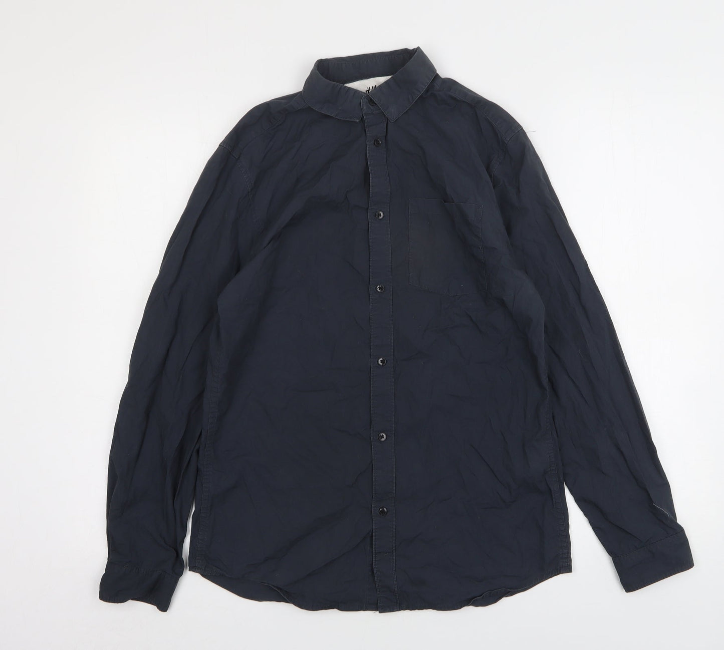H&M Mens Grey  Cotton  Button-Up Size S Collared
