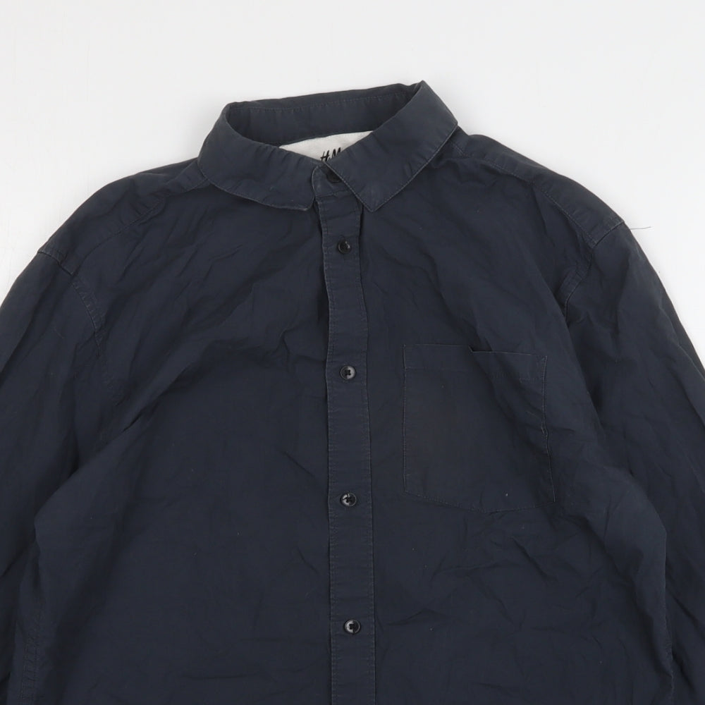 H&M Mens Grey  Cotton  Button-Up Size S Collared