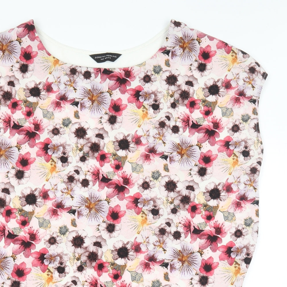 Dorothy Perkins Womens Multicoloured Floral Polyester Basic T-Shirt Size 14 Round Neck