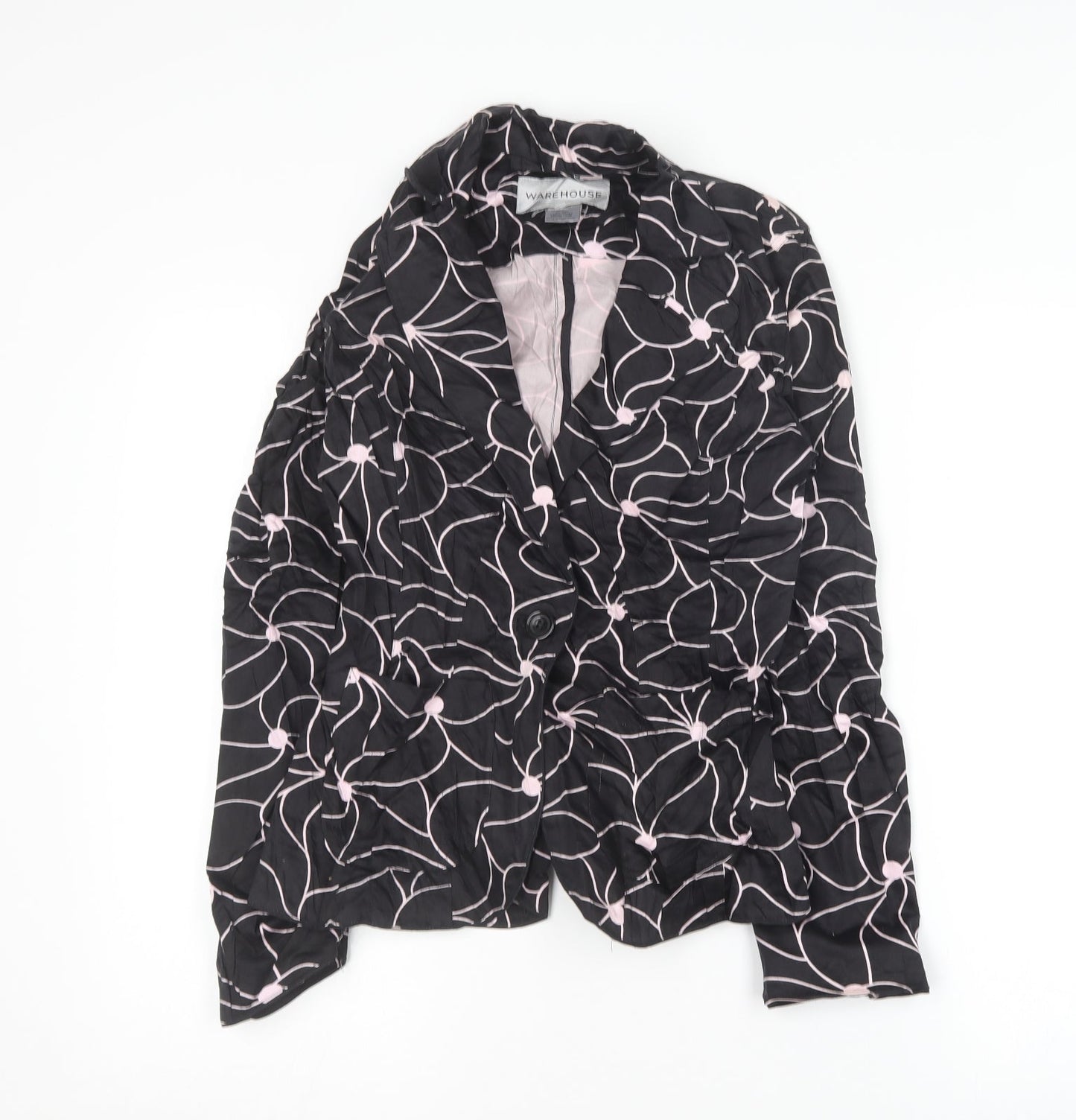 Warehouse Womens Black Floral  Jacket Blazer Size 10
