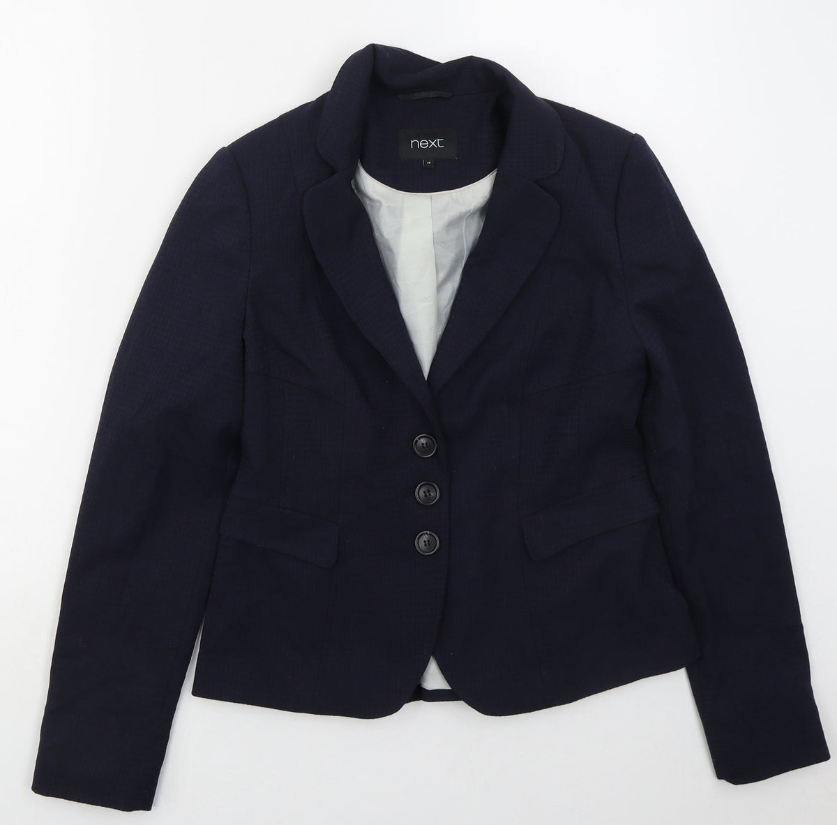 NEXT Womens Blue Houndstooth Polyester Jacket Suit Jacket Size 10