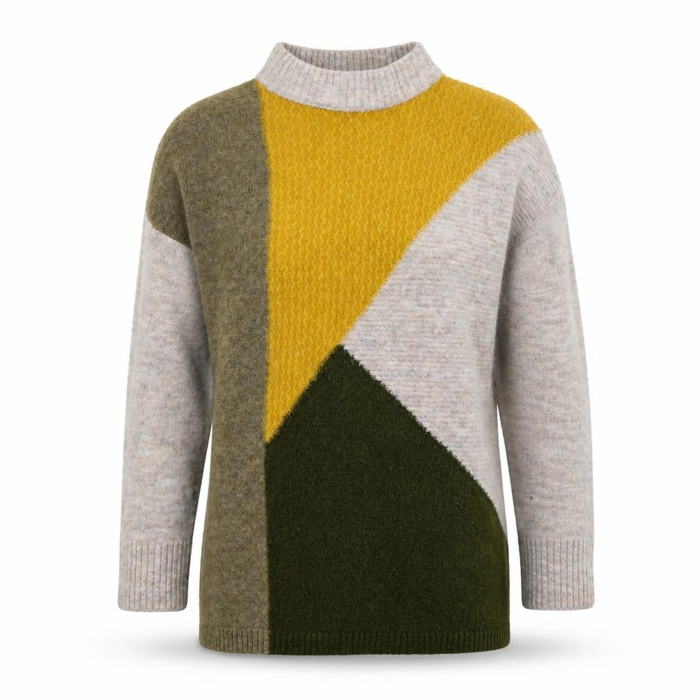 M&Co Womens Beige Mock Neck  Acrylic Pullover Jumper Size 10   - Colour Block