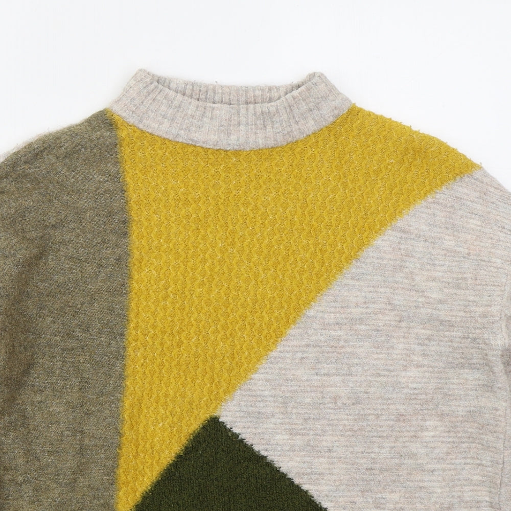M&Co Womens Beige Mock Neck  Acrylic Pullover Jumper Size 10   - Colour Block