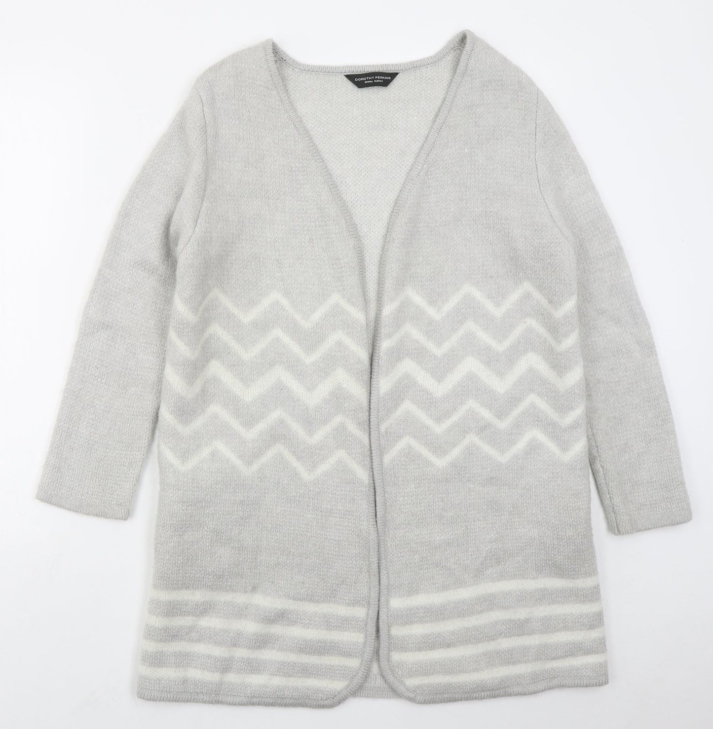 Dorothy Perkins Womens Grey V-Neck Geometric Acrylic Cardigan Jumper Size S   - Zig Zag