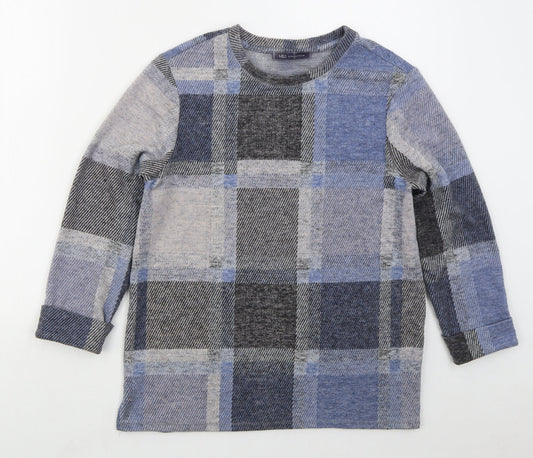 Marks and Spencer Womens Blue Crew Neck Check Polyester Pullover Jumper Size 10