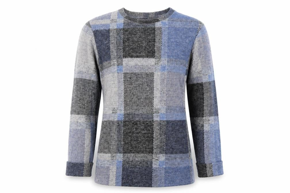 Marks & Spencer Womens Blue Crew Neck Check Polyester Pullover Jumper Size 10