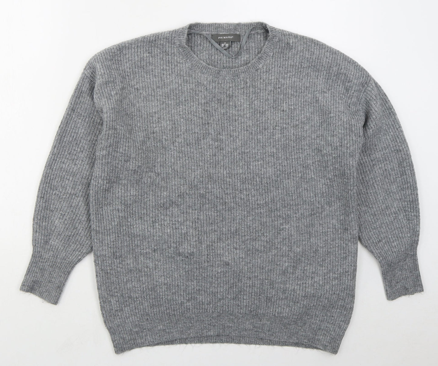 Primark Womens Grey Crew Neck  Acrylic Pullover Jumper Size 12