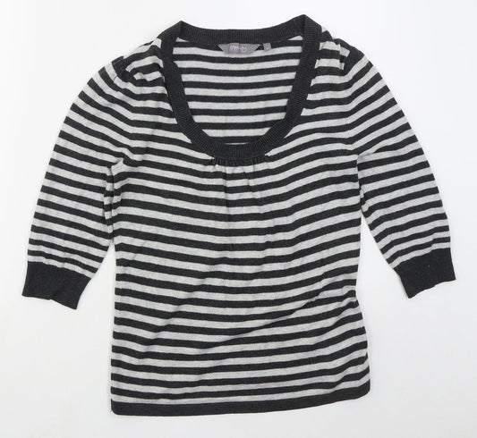 New Look Womens Grey Scoop Neck Striped Viscose Pullover Jumper Size 10