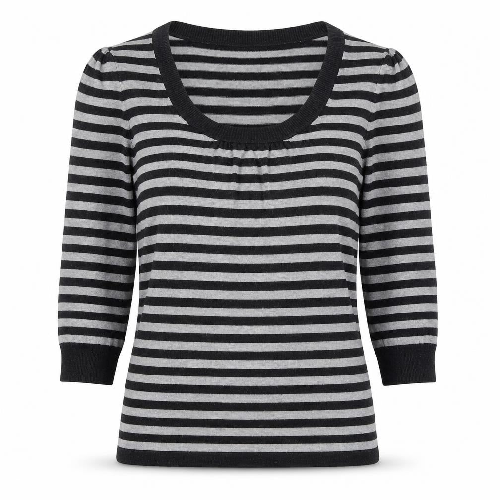 New Look Womens Grey Scoop Neck Striped Viscose Pullover Jumper Size 10