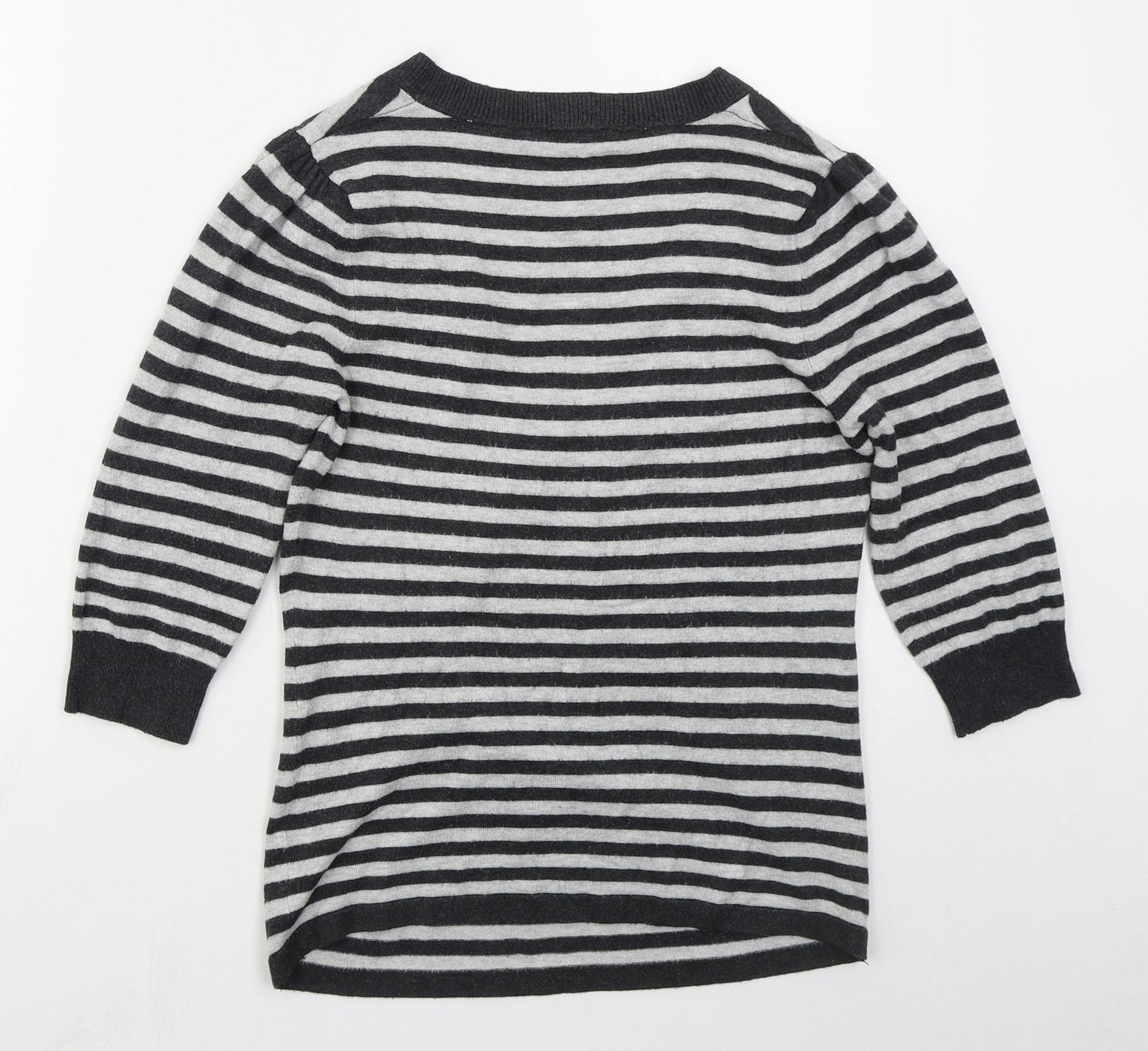 New Look Womens Grey Scoop Neck Striped Viscose Pullover Jumper Size 10