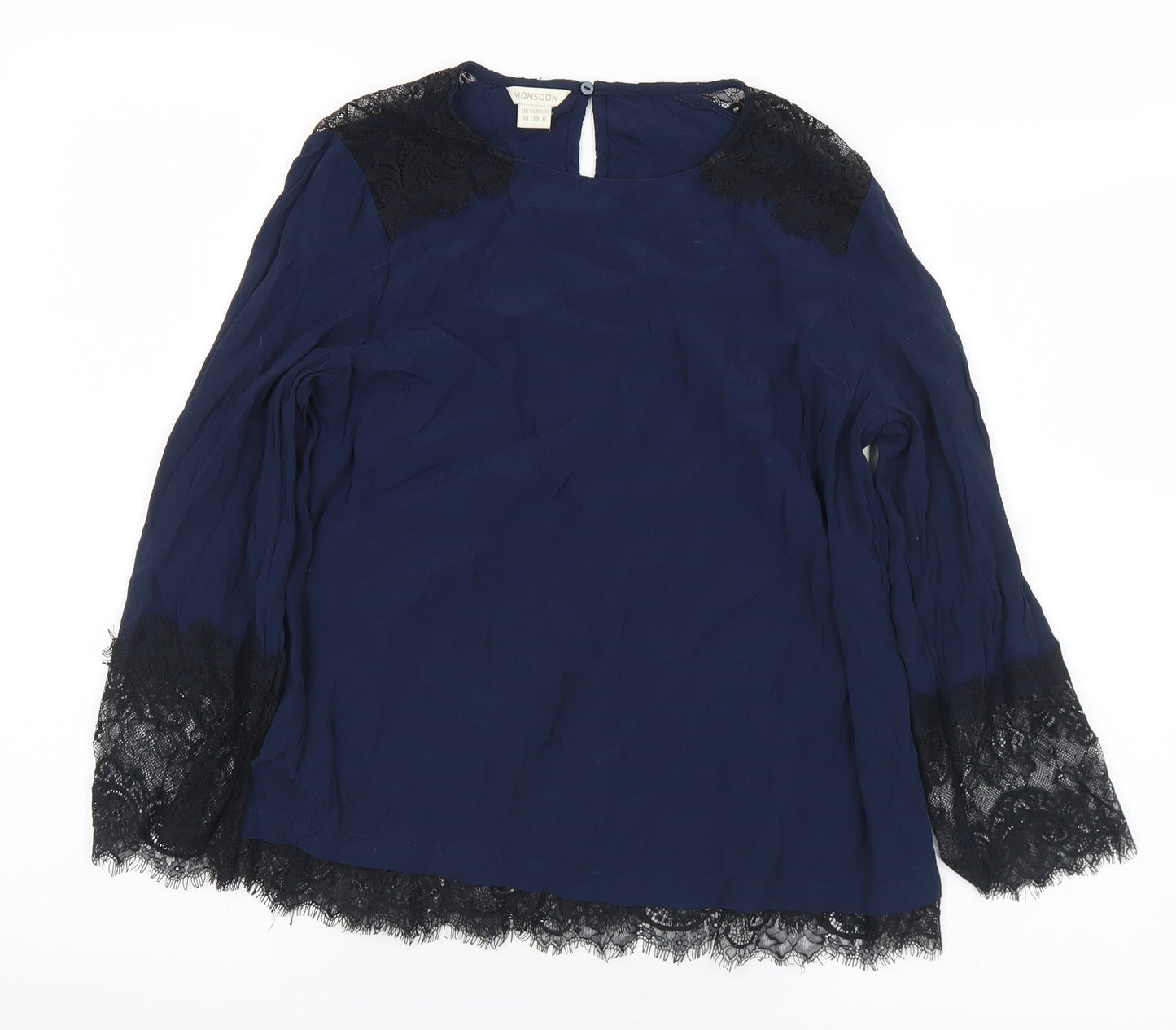 Monsoon Womens Blue  Nylon Basic Blouse Size 10 Round Neck