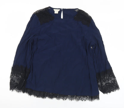 Monsoon Womens Blue  Nylon Basic Blouse Size 10 Round Neck