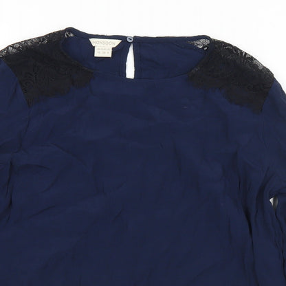 Monsoon Womens Blue  Nylon Basic Blouse Size 10 Round Neck