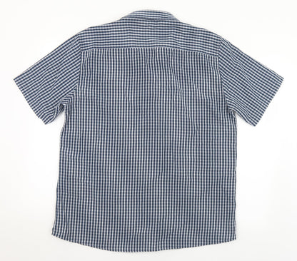 Peacocks Mens Blue Check Polyester  Button-Up Size L Collared Button