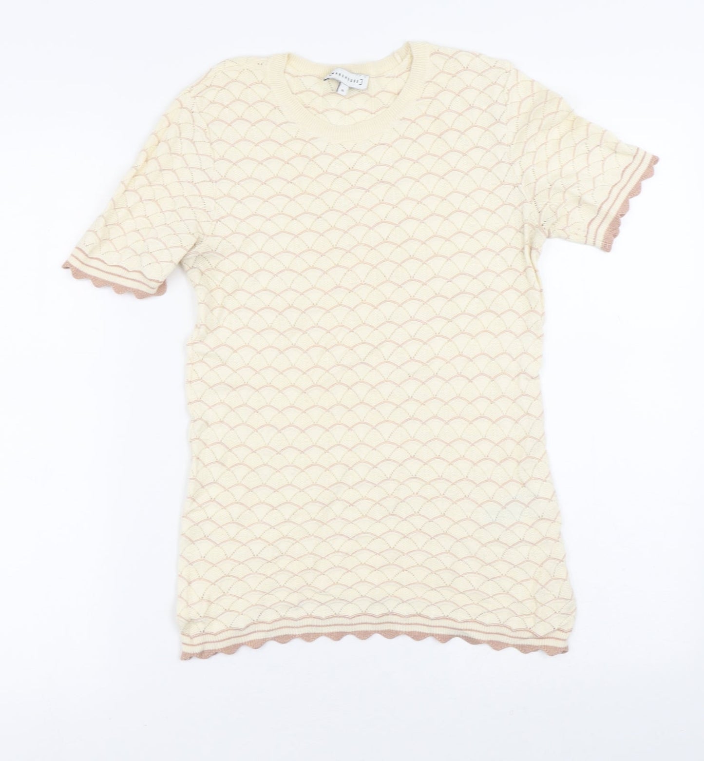 Warehouse Womens Yellow Geometric Cotton Basic Blouse Size 10 Crew Neck