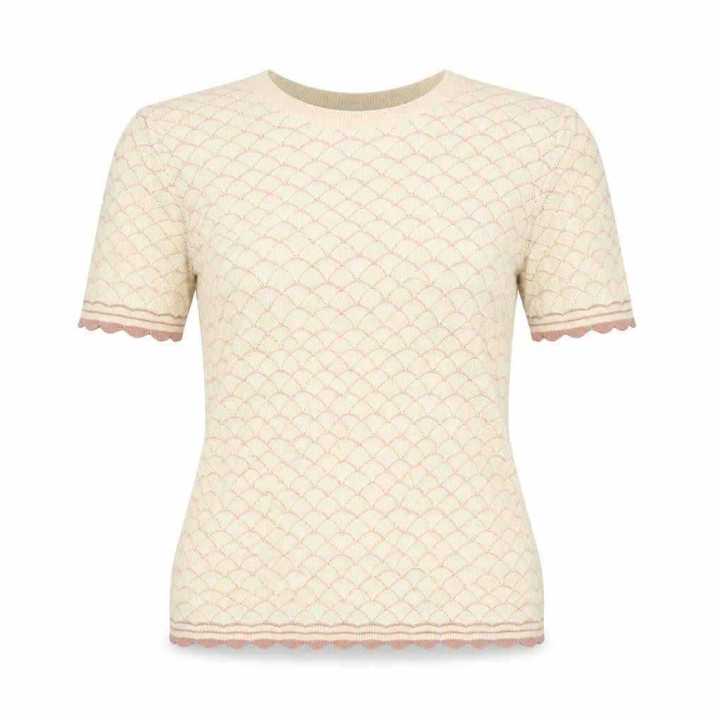 Warehouse Womens Yellow Geometric Cotton Basic Blouse Size 10 Crew Neck