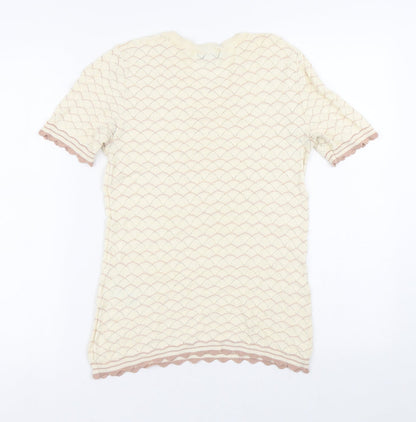 Warehouse Womens Yellow Geometric Cotton Basic Blouse Size 10 Crew Neck