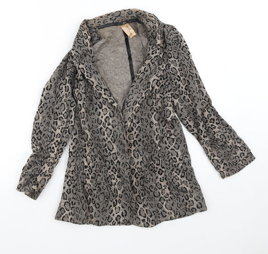 NEXT Womens Brown V-Neck Animal Print Acrylic Cardigan Jumper Size 8