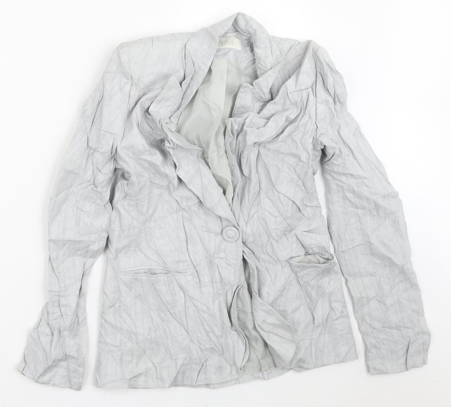 Marks and Spencer Womens Grey Striped  Jacket Blazer Size 12