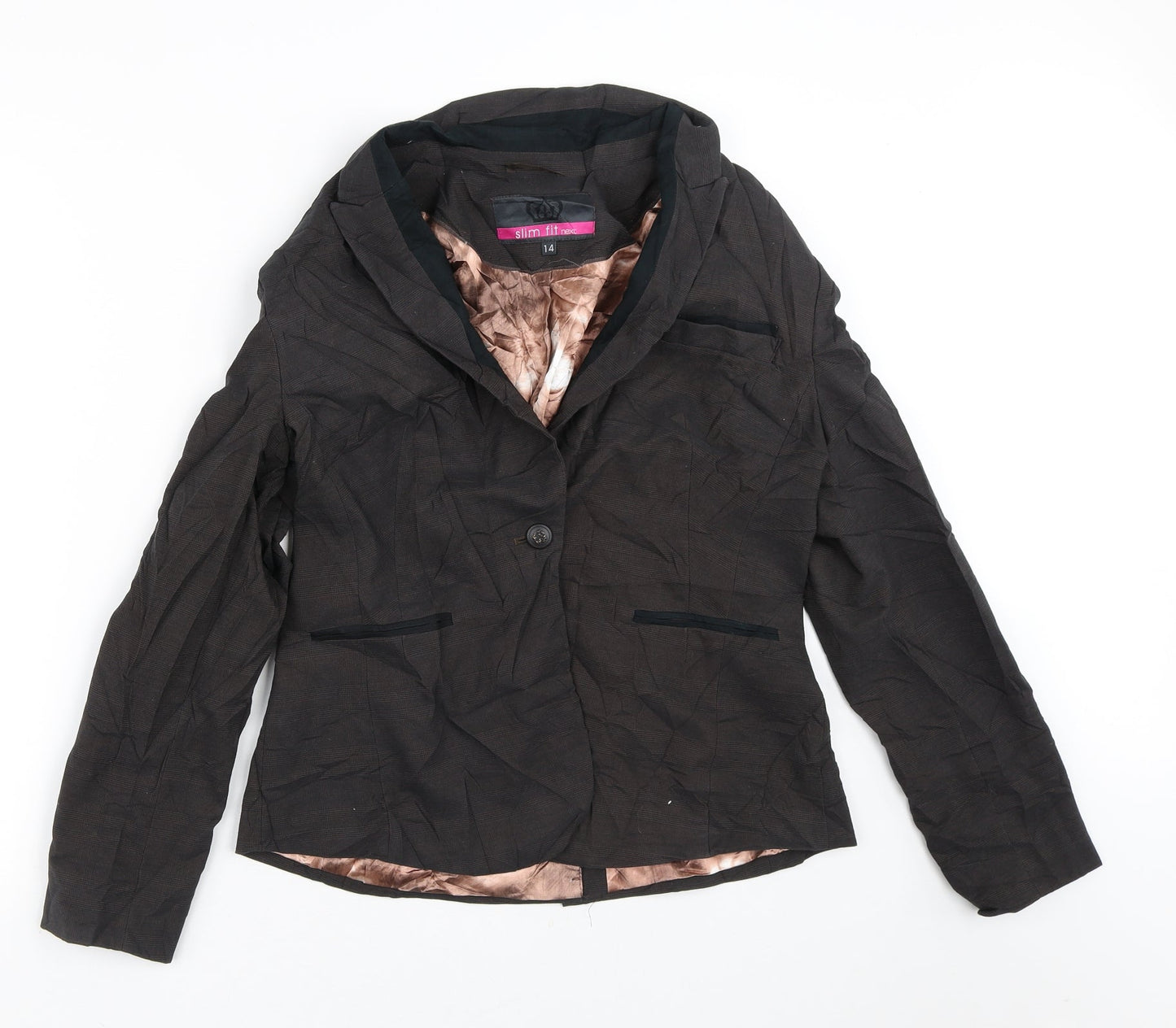 NEXT Womens Brown Plaid  Jacket Blazer Size 14   - Slim fit