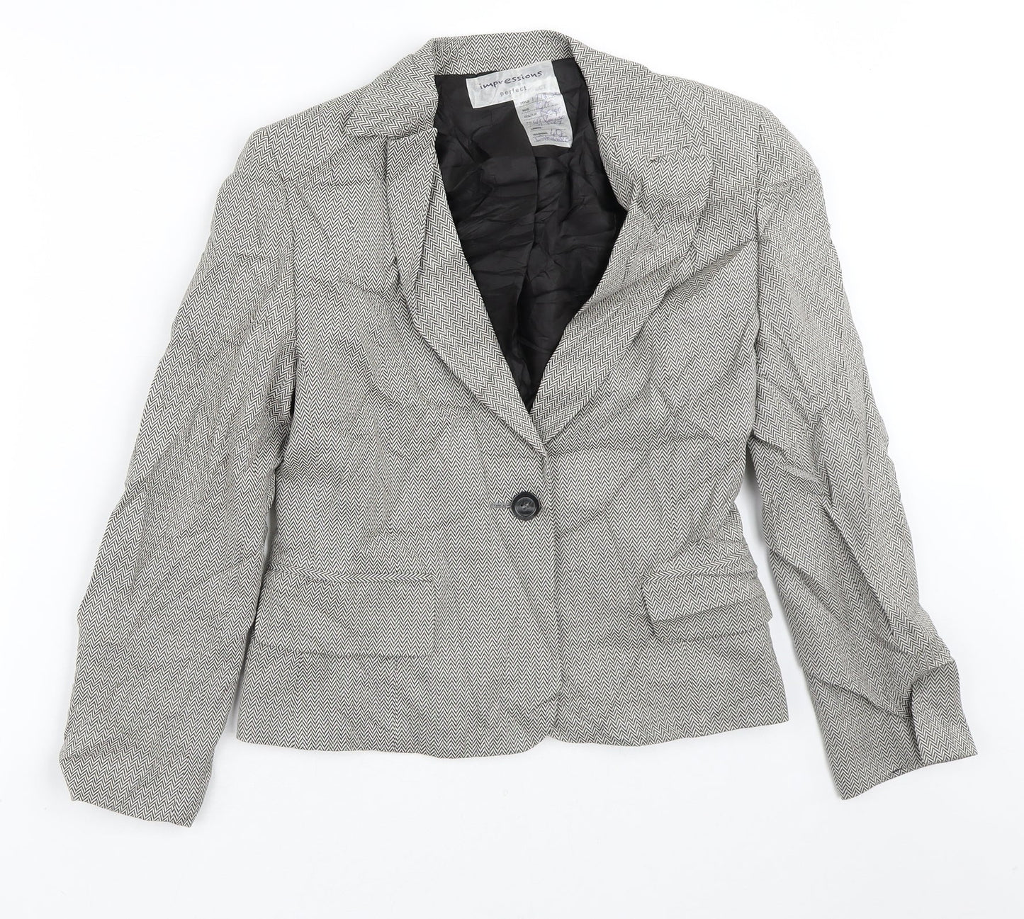 Impressions Womens Beige Geometric  Jacket Blazer Size 10
