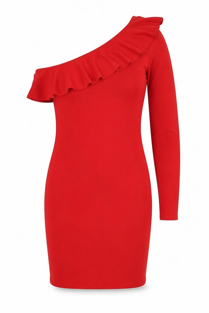 H&M  Womens Red  Viscose Bodycon  Size 10  One Shoulder Pullover