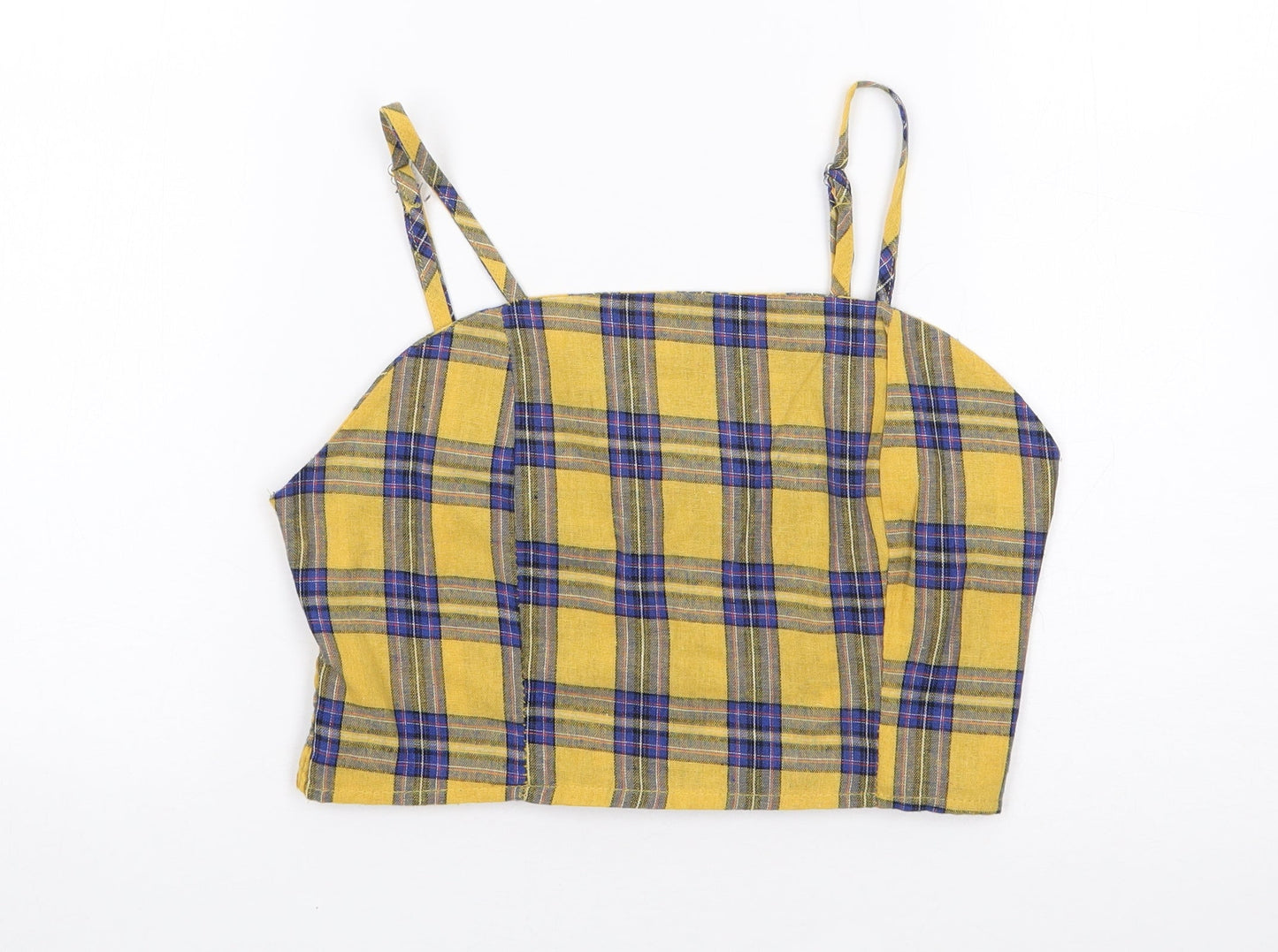 Zaful Womens Yellow Plaid Cotton Camisole Tank Size 10 Square Neck