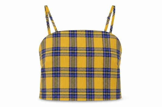 Zaful Womens Yellow Plaid Cotton Camisole Tank Size 10 Square Neck