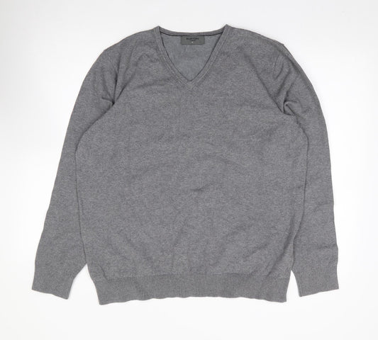 Burton Mens Grey V-Neck  Cotton Henley Jumper Size XL