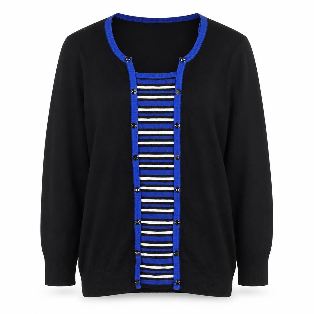 M&Co Womens Black Round Neck Striped Viscose Pullover Jumper Size 10
