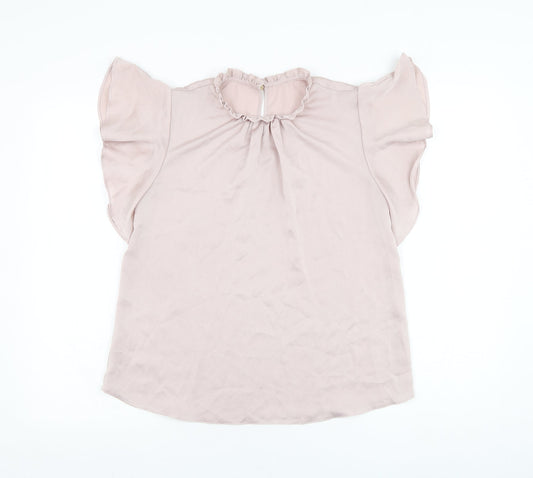 Preworn Womens Pink  Polyester Basic Blouse Size M Round Neck