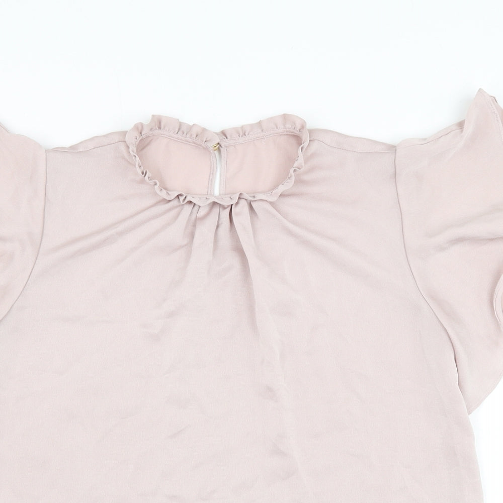 Preworn Womens Pink  Polyester Basic Blouse Size M Round Neck