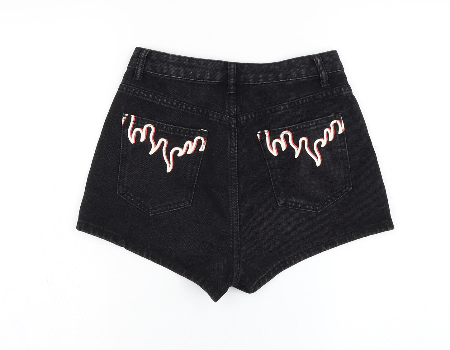 SheIn Womens Black  Cotton Hot Pants Shorts Size XS  Regular Zip - Flame