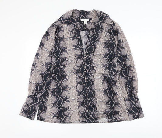 Topshop Womens Purple Animal Print Polyester Basic Blouse Size 10 V-Neck