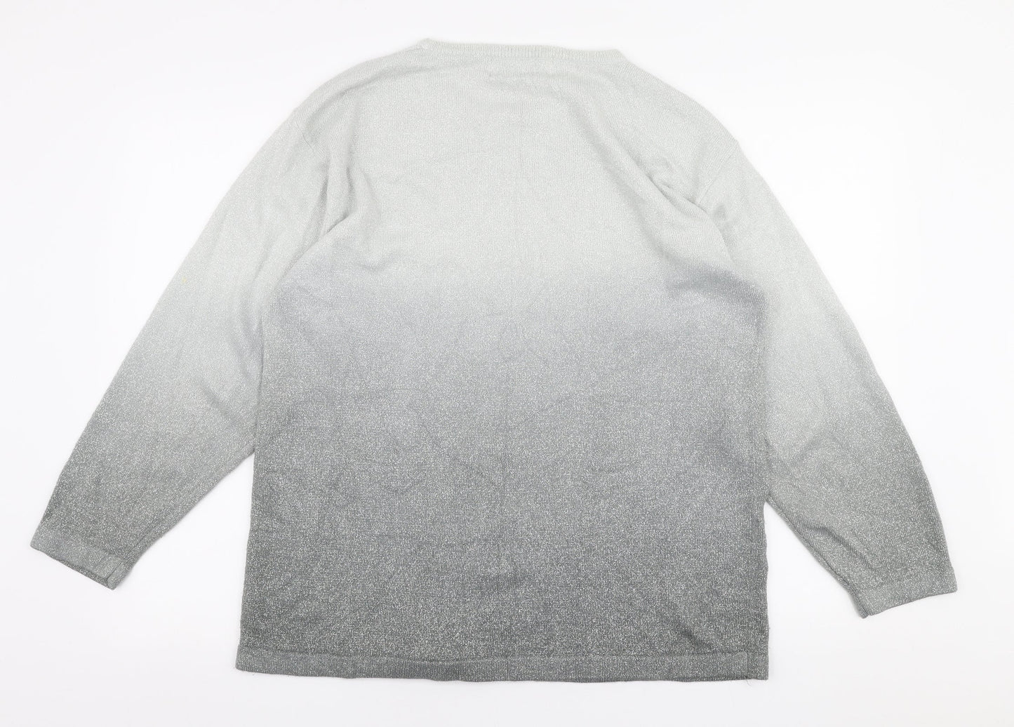 Fay Louise Womens Grey Round Neck Floral Acrylic Pullover Jumper One Size