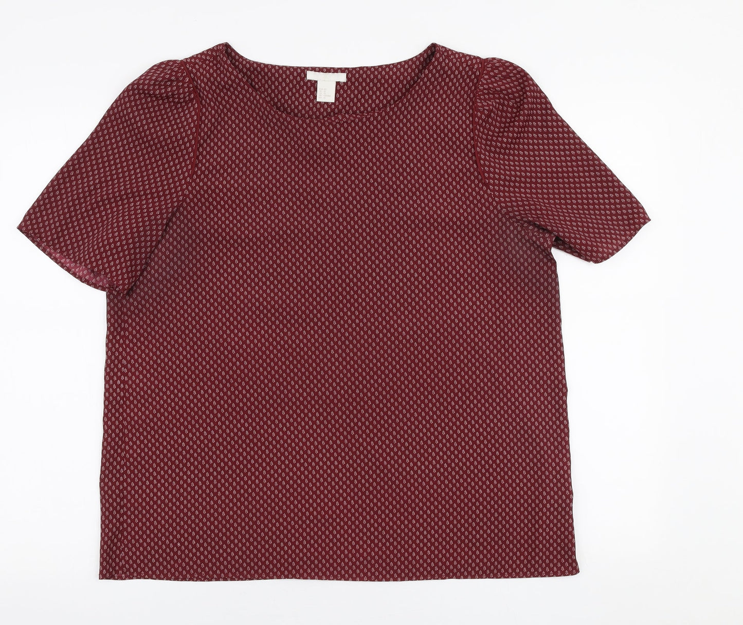 H&M Womens Red Geometric Polyester Basic Blouse Size 14 Round Neck