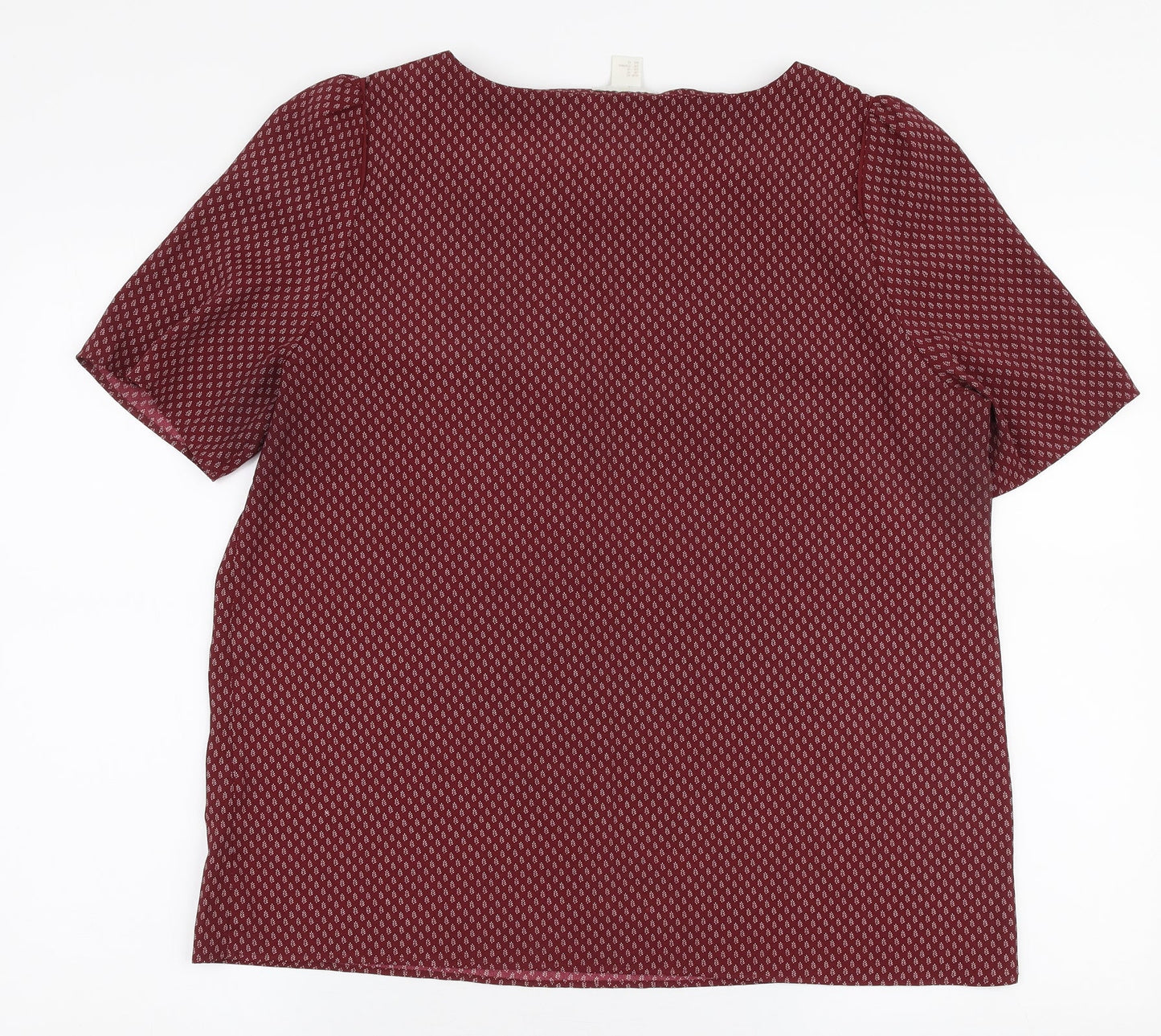 H&M Womens Red Geometric Polyester Basic Blouse Size 14 Round Neck