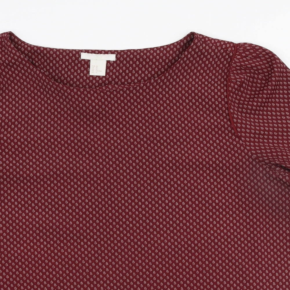 H&M Womens Red Geometric Polyester Basic Blouse Size 14 Round Neck
