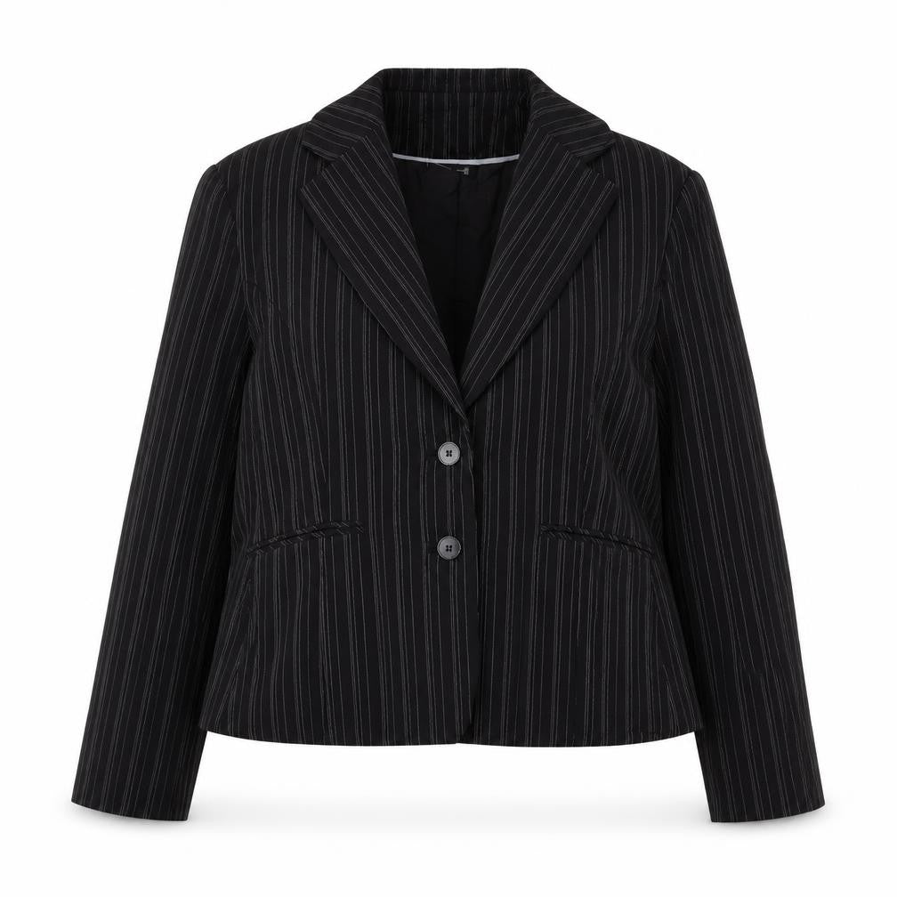 Select Womens Black Striped Polyester Jacket Suit Jacket Size 18
