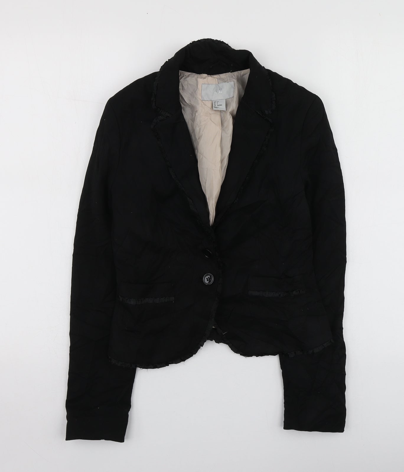 H&M Womens Black  Polyester Jacket Suit Jacket Size 34