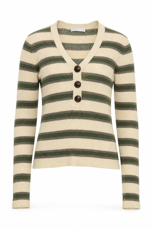 Per Una Womens Beige V-Neck Striped Cotton Pullover Jumper Size 12