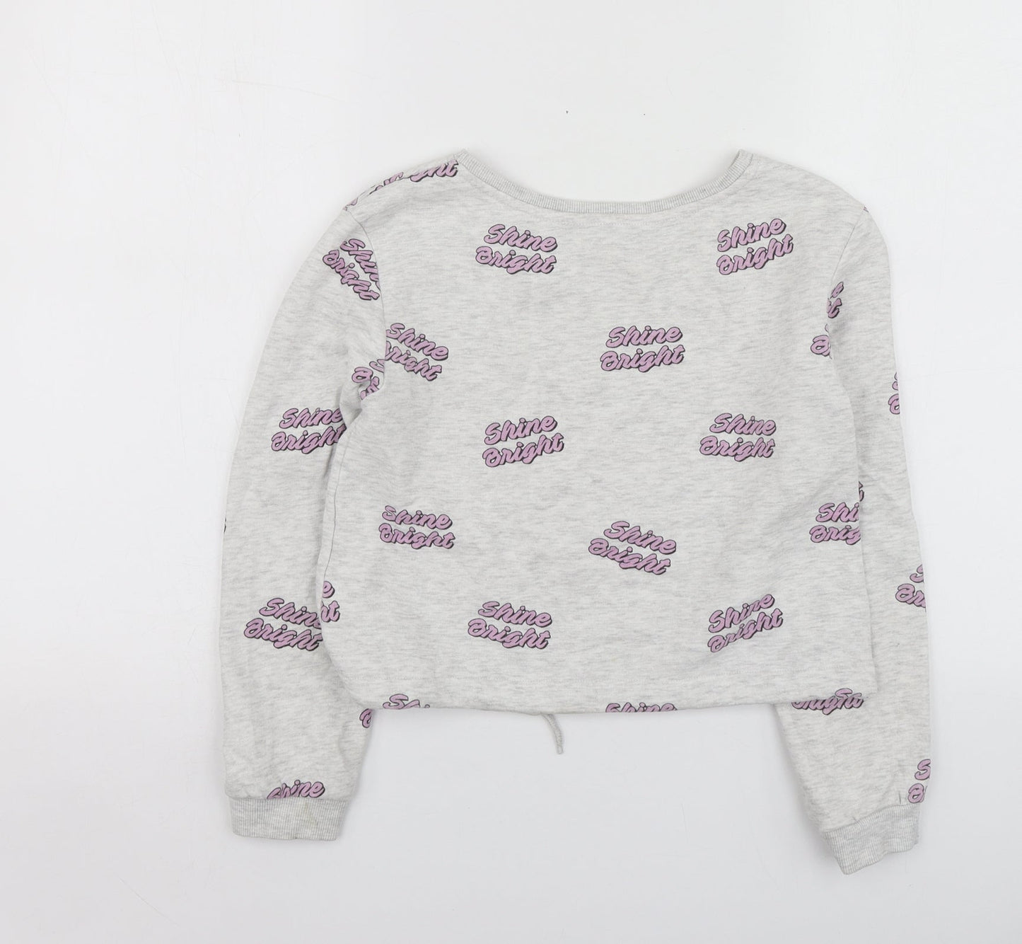 H&M Girls Grey Geometric Cotton Basic T-Shirt Size 9-10 Years Round Neck
