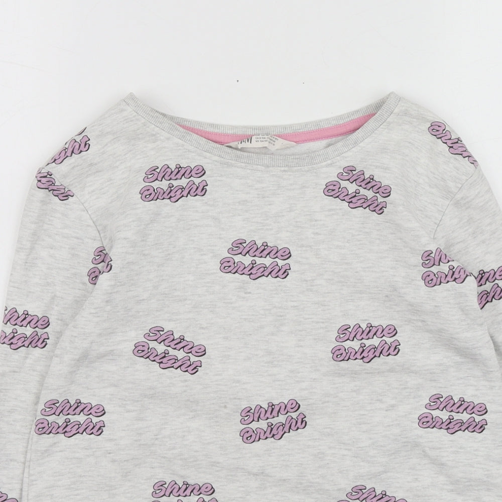 H&M Girls Grey Geometric Cotton Basic T-Shirt Size 9-10 Years Round Neck