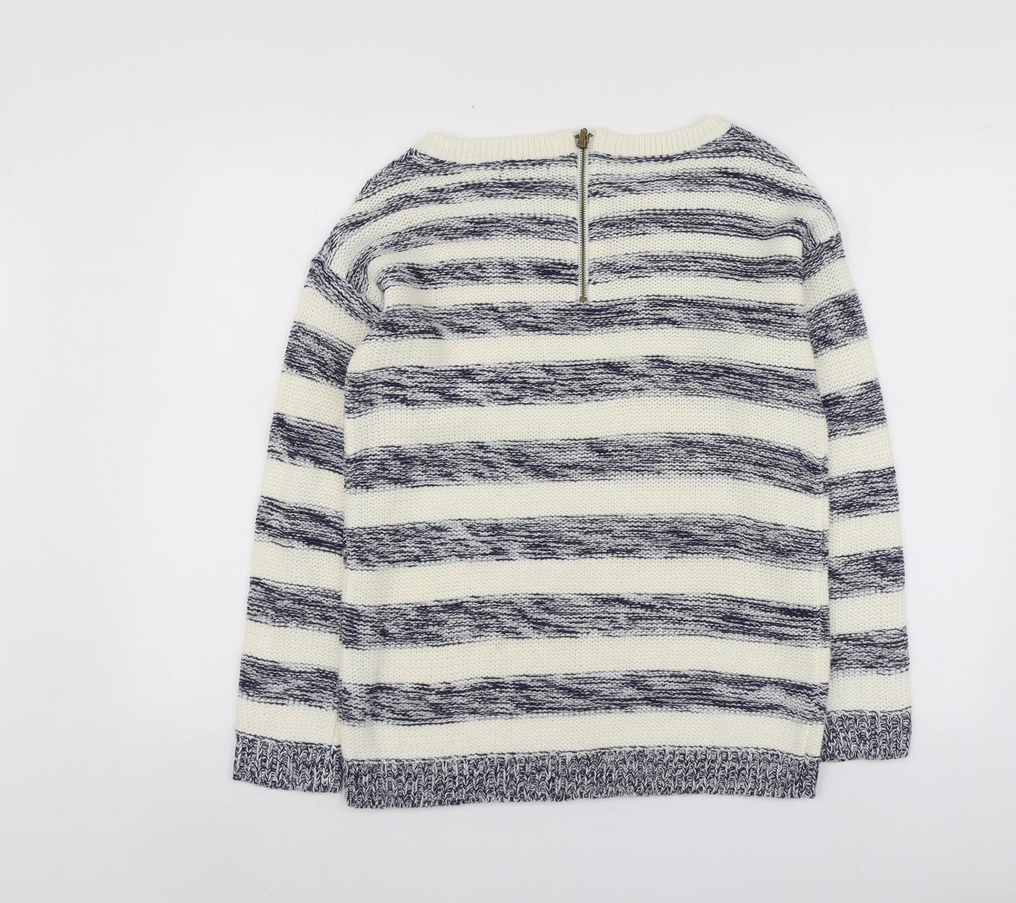 M&Co Womens Blue Round Neck Striped Acrylic Pullover Jumper Size 12