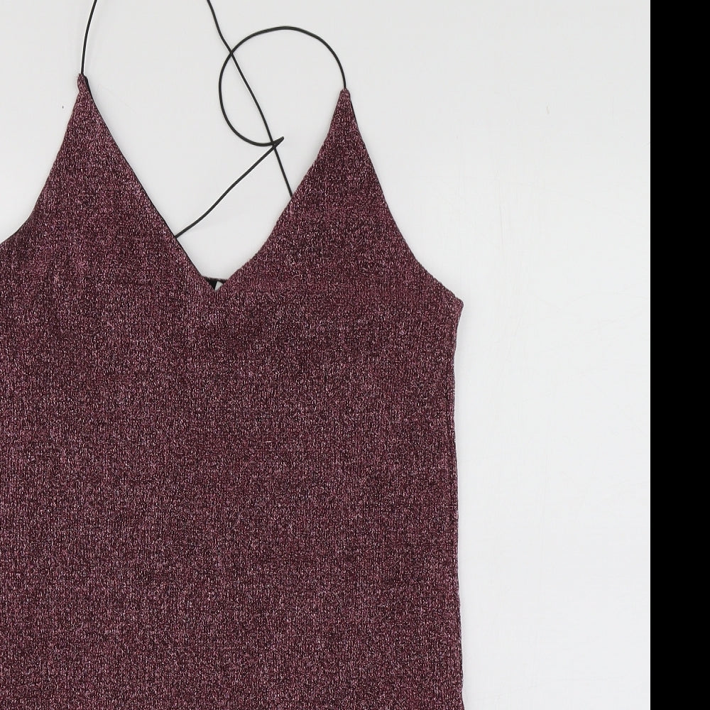 Sparkle & Fade Womens Purple  Viscose Basic Blouse Size M V-Neck