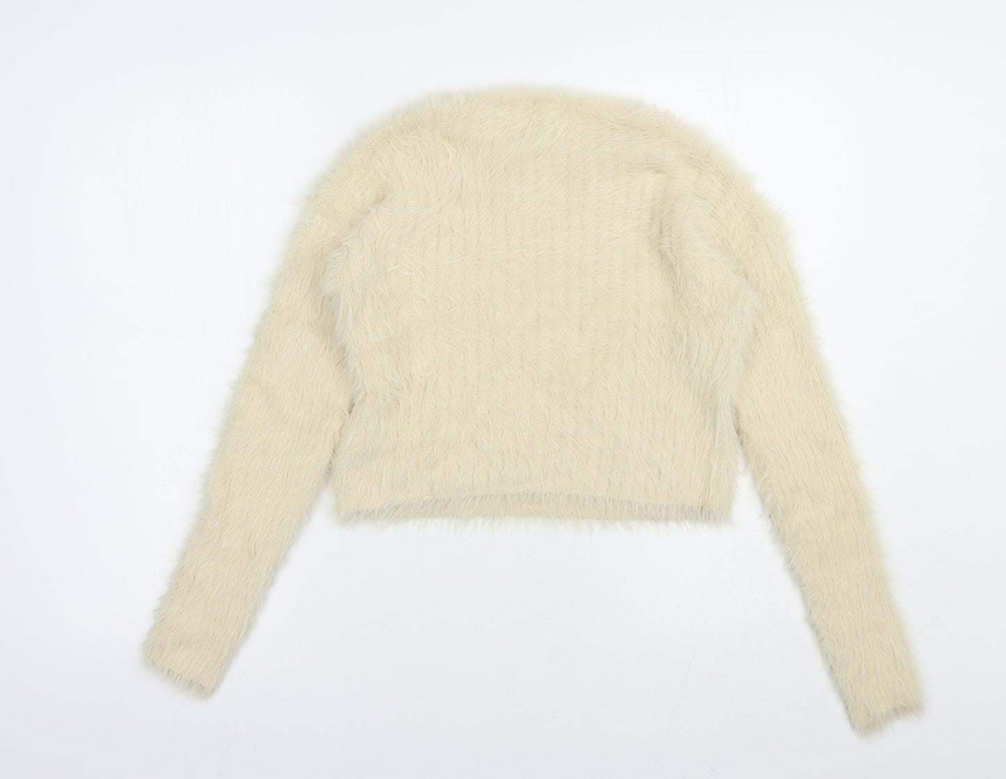 Pull&Bear Womens Beige Crew Neck  Nylon Pullover Jumper Size XS   - Cropped