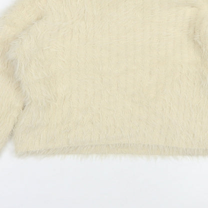 Pull&Bear Womens Beige Crew Neck  Nylon Pullover Jumper Size XS   - Cropped