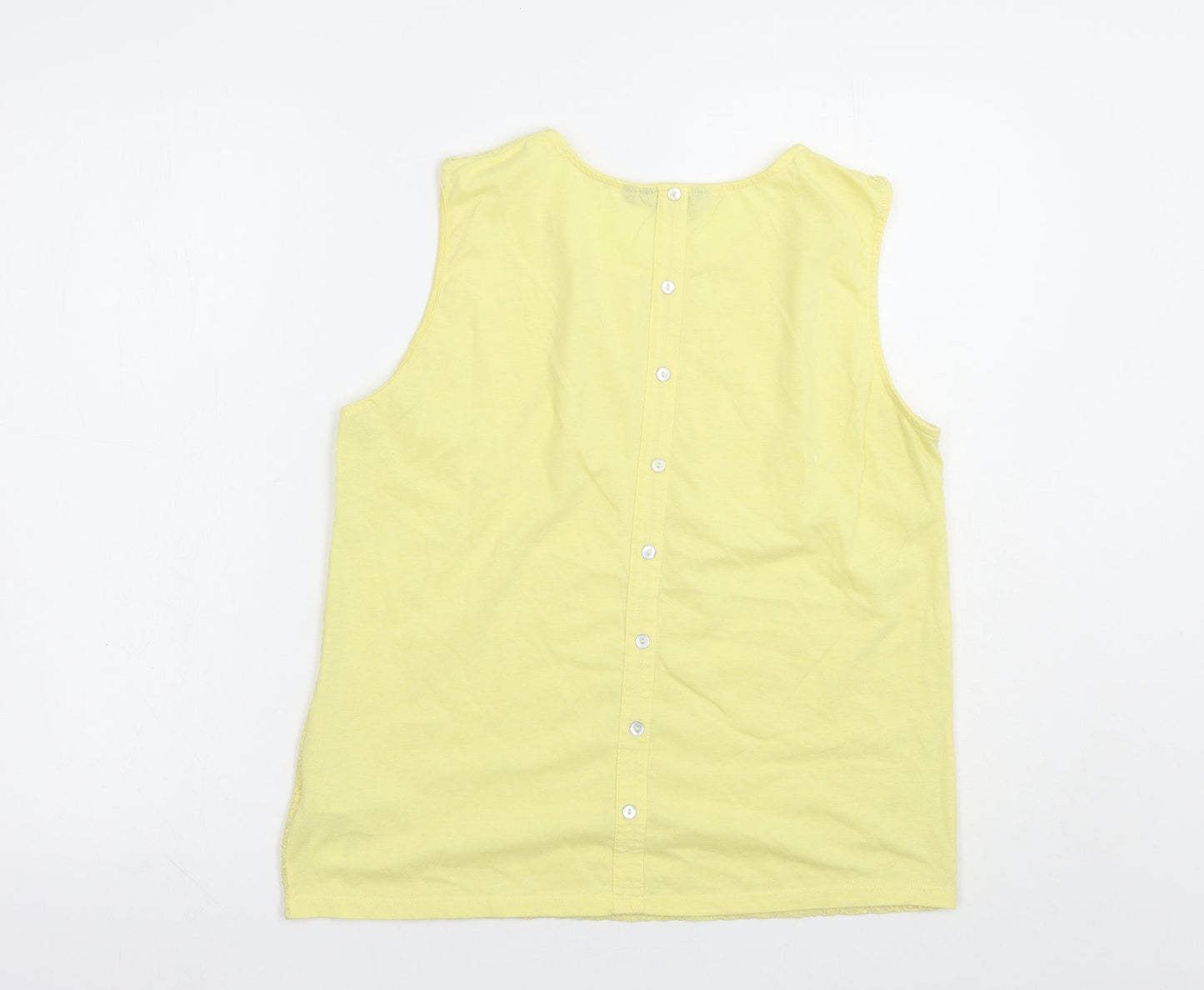 New Look Womens Yellow Floral Cotton Basic Blouse Size 14 Boat Neck - Lace Front