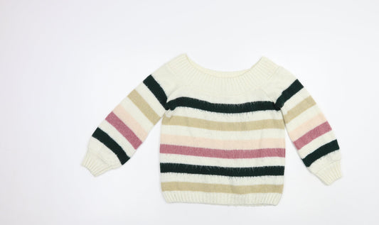 Miss Selfridge Womens Ivory Boat Neck Striped Acrylic Pullover Jumper Size 6